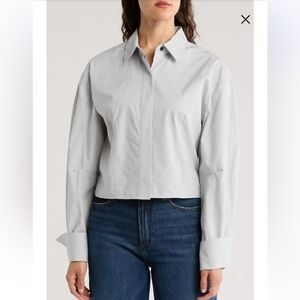 rag & bone Women's Light Gray Button-Down Shirt (Becca poplin in Storm)